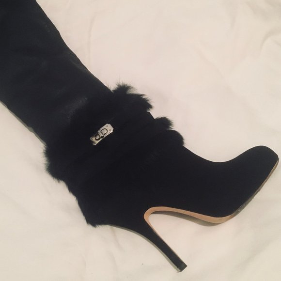 Coach Janeva Fur Trim Round Toe Ankle Boots / Black Suede (8) - Picture 6 of 12